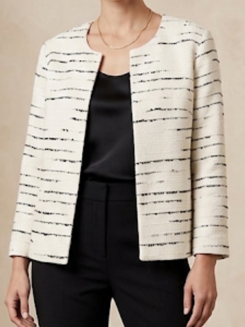 Ann Taylor White Tweed Jacket Blazer Classic Chic Sz 8